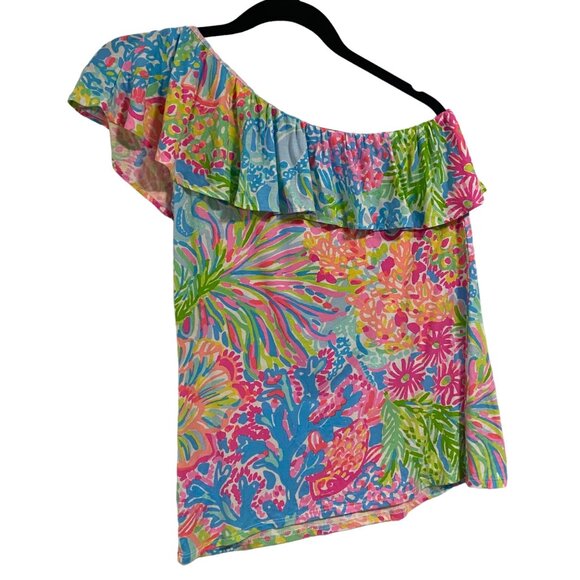Lilly Pulitzer Neveah One Shoulder Blouse in Lovers Coral Size S - Picture 3 of 7